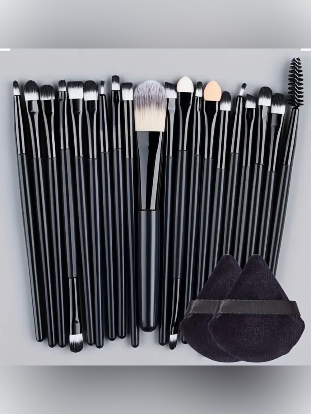 22-Piece Black Makeup Brush and Powder Puff Set